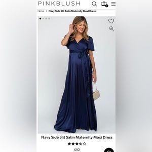 Pink Blush Side Slit Satin Navy Blue Dress